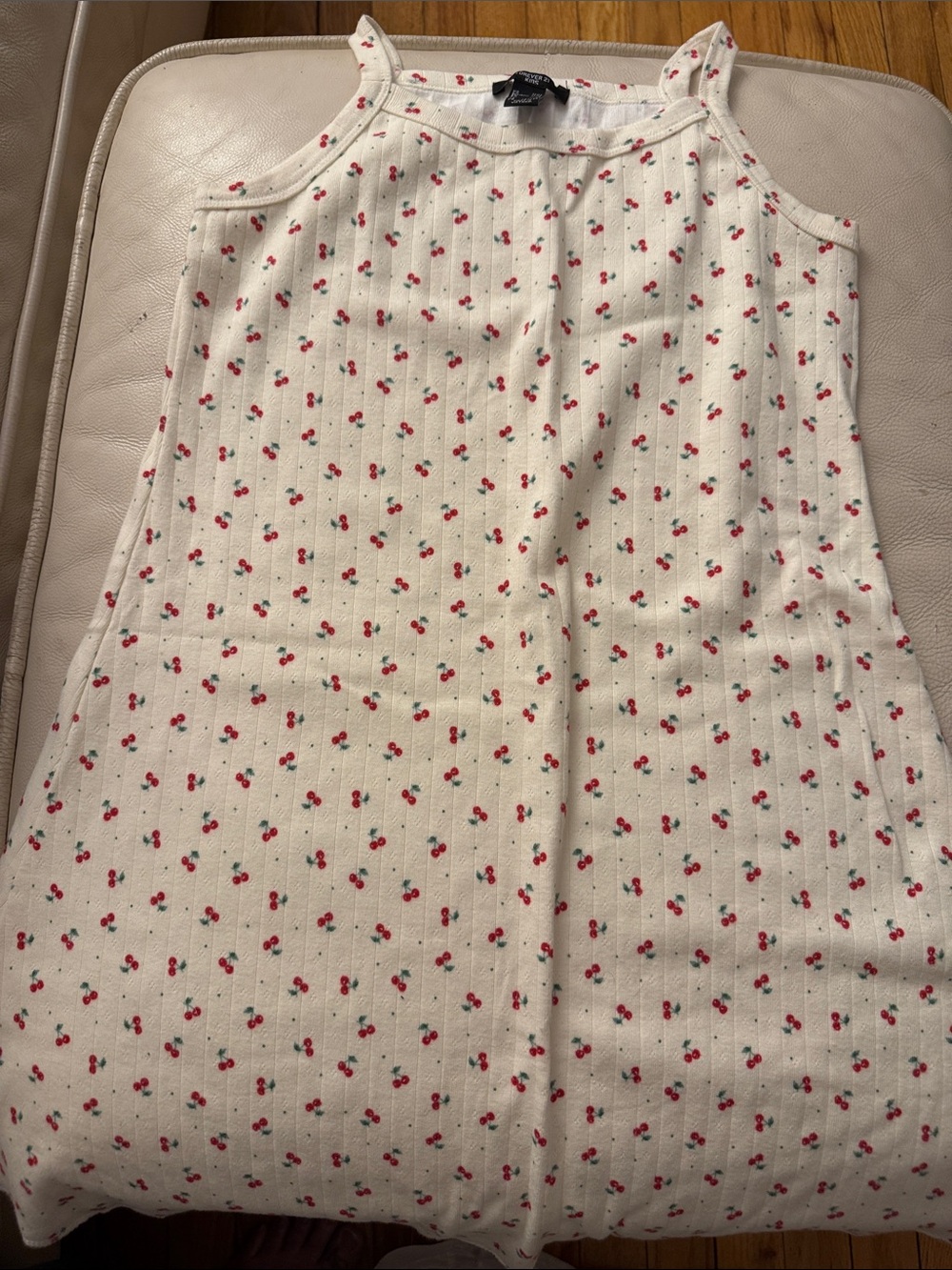 NWOT Forever 21 Kids Cream Ribbed Tank Dress with Red Cherry Print